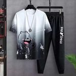 Fashion Men's Summer Short-sleeved T-shirt and Trousers Set Men's Pants Print Casual Set