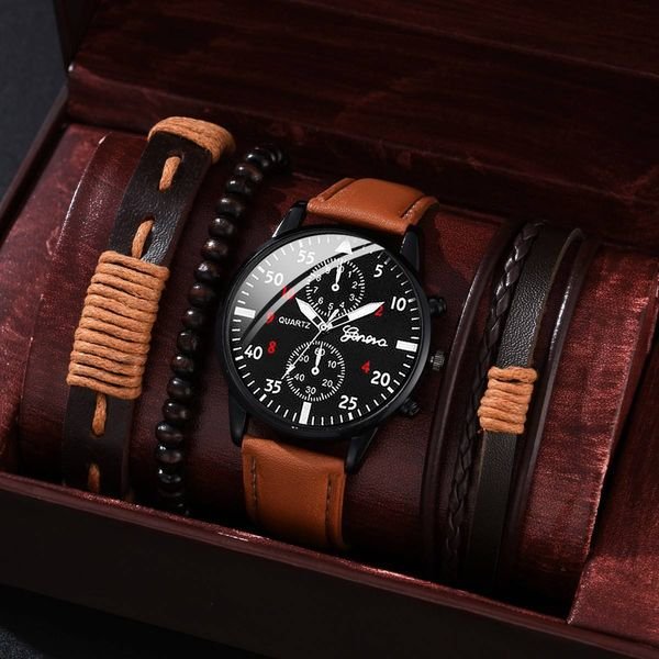 2025 New All-in-one Fashion Disc Quartz Watch Business Casual Men's Temperament Watch Set